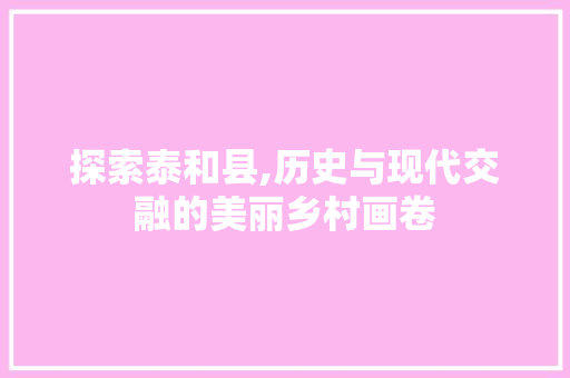 探索泰和县,历史与现代交融的美丽乡村画卷