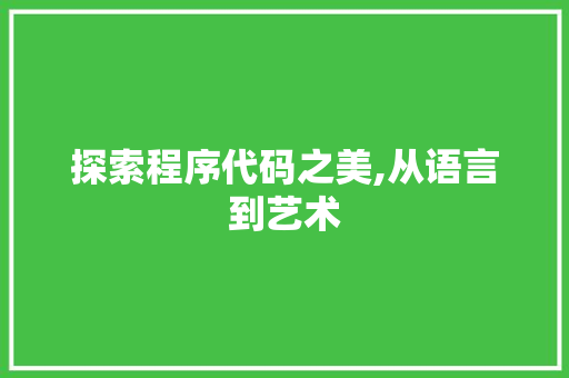 探索程序代码之美,从语言到艺术