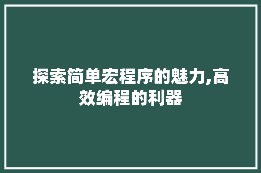 探索简单宏程序的魅力,高效编程的利器