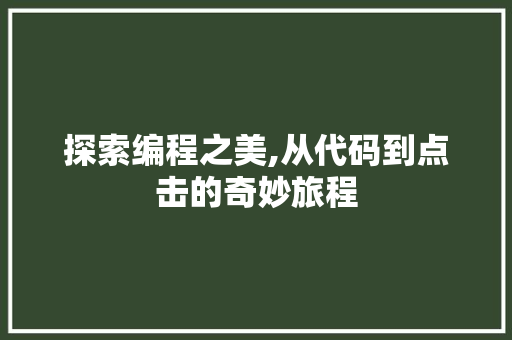 探索编程之美,从代码到点击的奇妙旅程
