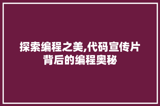 探索编程之美,代码宣传片背后的编程奥秘