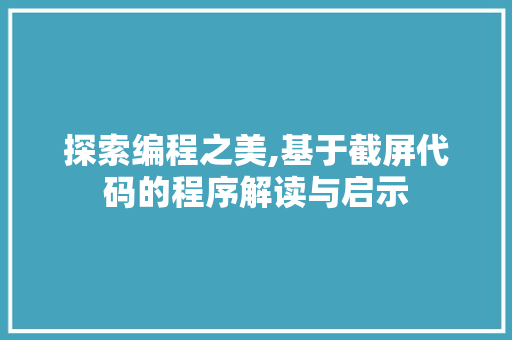 探索编程之美,基于截屏代码的程序解读与启示 探索编程之美,基于截屏代码的程序解读与启示 网站建设公司