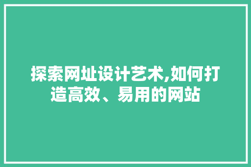 探索网址设计艺术,如何打造高效、易用的网站