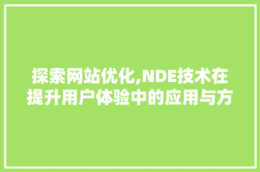 探索网站优化,NDE技术在提升用户体验中的应用与方法 探索网站优化,NDE技术在提升用户体验中的应用与方法 网站建设公司