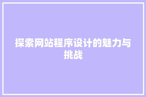 探索网站程序设计的魅力与挑战 探索网站程序设计的魅力与挑战 神马SEO
