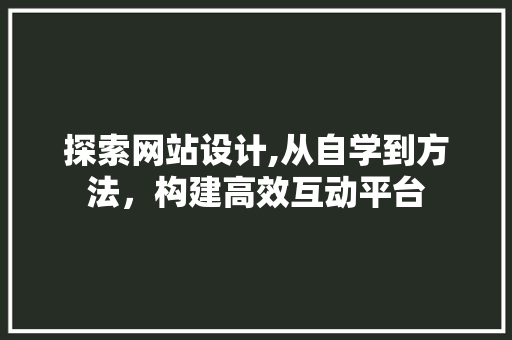 探索网站设计,从自学到方法，构建高效互动平台 探索网站设计,从自学到方法，构建高效互动平台 SEO关键词
