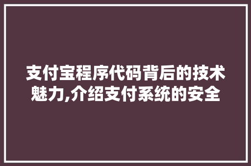支付宝程序代码背后的技术魅力,介绍支付系统的安全与便捷