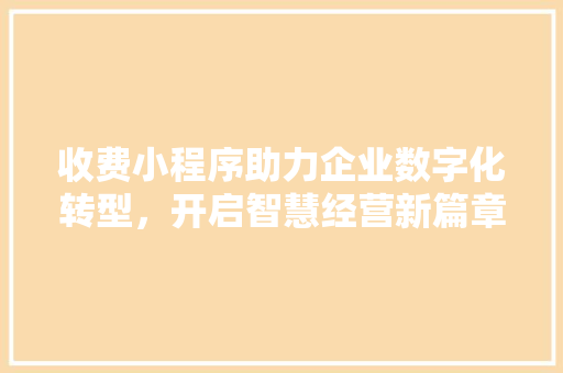 收费小程序助力企业数字化转型，开启智慧经营新篇章