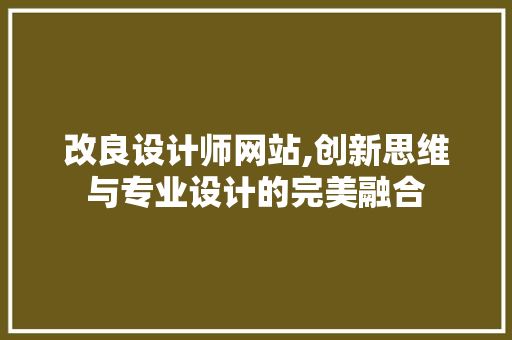 改良设计师网站,创新思维与专业设计的完美融合 改良设计师网站,创新思维与专业设计的完美融合 必应SEO