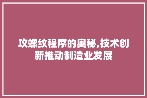 攻螺纹程序的奥秘,技术创新推动制造业发展