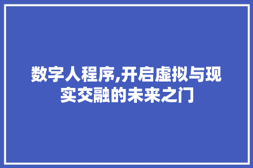 数字人程序,开启虚拟与现实交融的未来之门