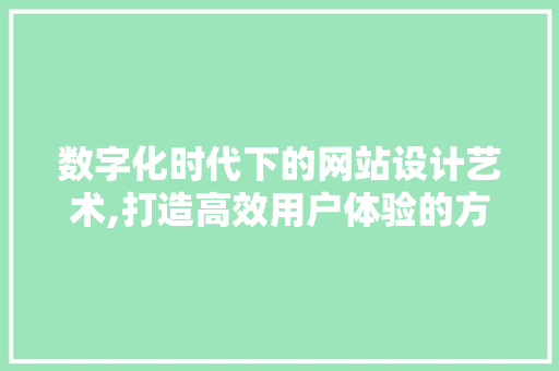 数字化时代下的网站设计艺术,打造高效用户体验的方法分析