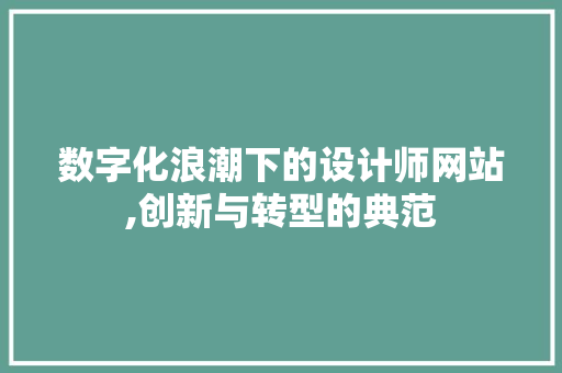 数字化浪潮下的设计师网站,创新与转型的典范 数字化浪潮下的设计师网站,创新与转型的典范 神马SEO