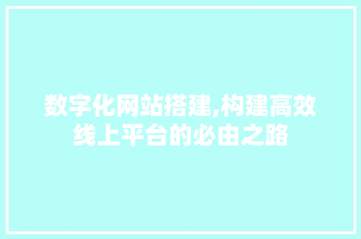 数字化网站搭建,构建高效线上平台的必由之路