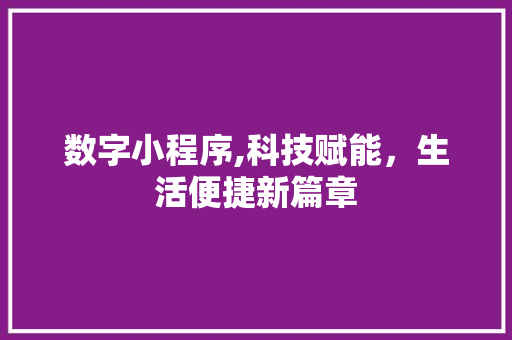 数字小程序,科技赋能，生活便捷新篇章