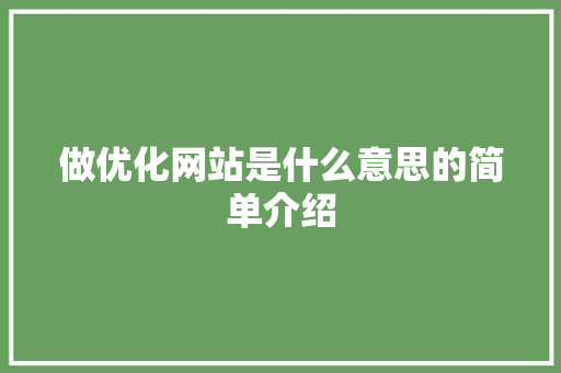 做优化网站是什么意思的简单介绍 做优化网站是什么意思的简单介绍 必应SEO