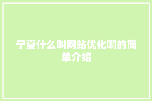 宁夏什么叫网站优化啊的简单介绍