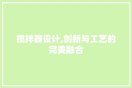 搅拌器设计,创新与工艺的完美融合