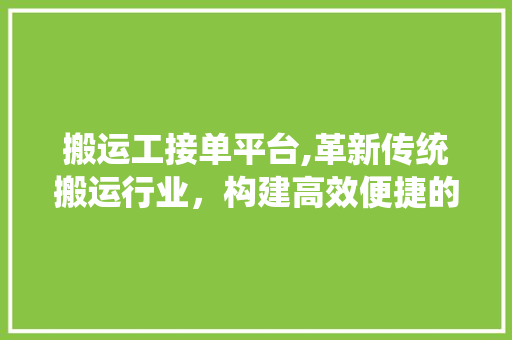 搬运工接单平台,革新传统搬运行业，构建高效便捷的劳动力市场