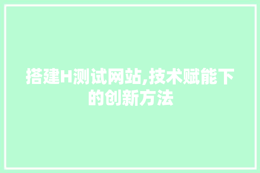 搭建H测试网站,技术赋能下的创新方法