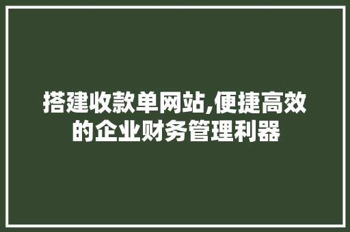 搭建收款单网站,便捷高效的企业财务管理利器