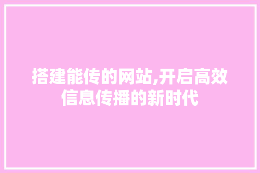 搭建能传的网站,开启高效信息传播的新时代