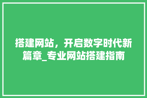 搭建网站，开启数字时代新篇章_专业网站搭建指南
