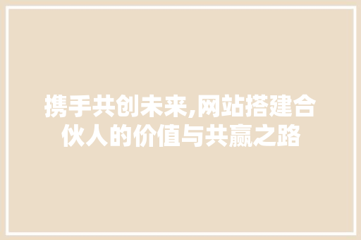 携手共创未来,网站搭建合伙人的价值与共赢之路