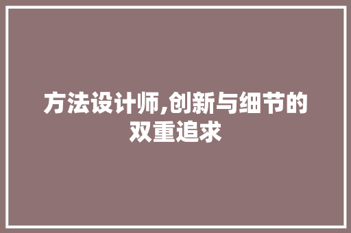 方法设计师,创新与细节的双重追求 方法设计师,创新与细节的双重追求 神马SEO