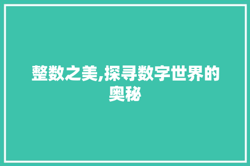 整数之美,探寻数字世界的奥秘