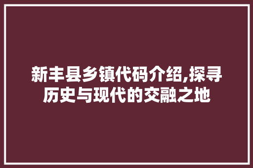 新丰县乡镇代码介绍,探寻历史与现代的交融之地 新丰县乡镇代码介绍,探寻历史与现代的交融之地 必应SEO