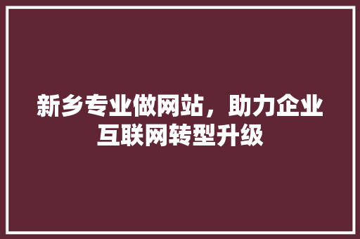 新乡专业做网站，助力企业互联网转型升级