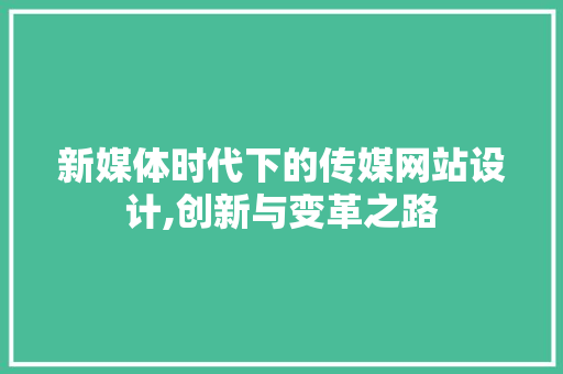 新媒体时代下的传媒网站设计,创新与变革之路