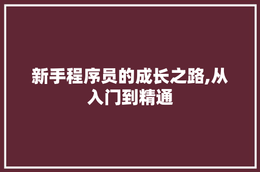 新手程序员的成长之路,从入门到精通
