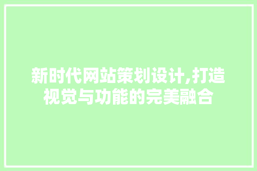 新时代网站策划设计,打造视觉与功能的完美融合