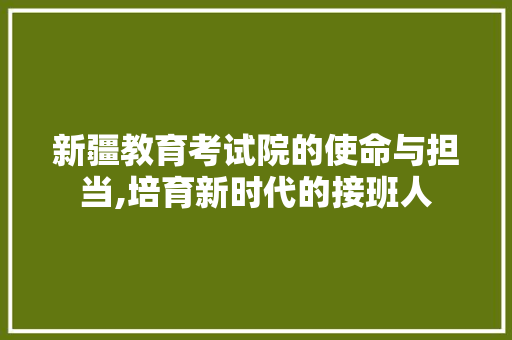 新疆教育考试院的使命与担当,培育新时代的接班人