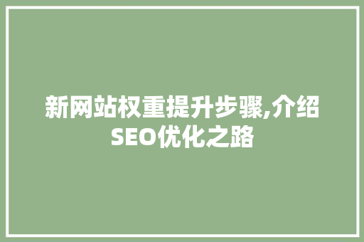 新网站权重提升步骤,介绍SEO优化之路 新网站权重提升步骤,介绍SEO优化之路 SEO关键词