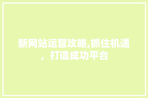 新网站运营攻略,抓住机遇，打造成功平台 新网站运营攻略,抓住机遇，打造成功平台 网站建设公司