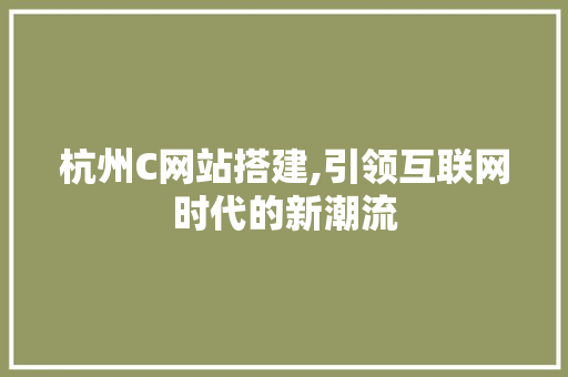 杭州C网站搭建,引领互联网时代的新潮流