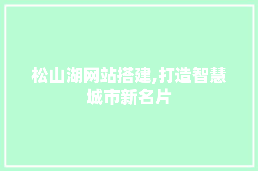 松山湖网站搭建,打造智慧城市新名片