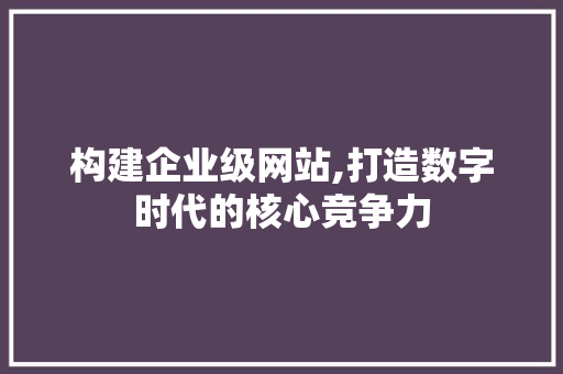 构建企业级网站,打造数字时代的核心竞争力 构建企业级网站,打造数字时代的核心竞争力 网站建设公司