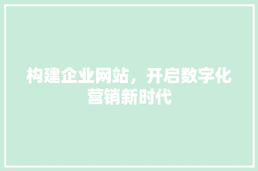 构建企业网站，开启数字化营销新时代