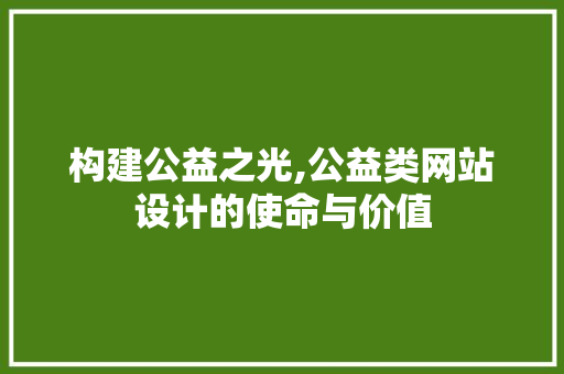 构建公益之光,公益类网站设计的使命与价值 构建公益之光,公益类网站设计的使命与价值 神马SEO
