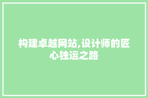 构建卓越网站,设计师的匠心独运之路