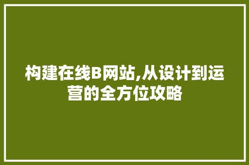 构建在线B网站,从设计到运营的全方位攻略 构建在线B网站,从设计到运营的全方位攻略 搜狗SEO