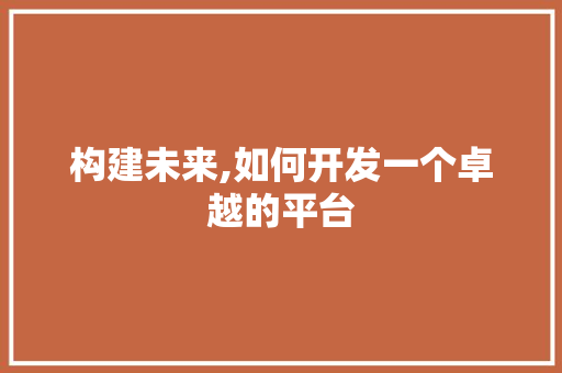 构建未来,如何开发一个卓越的平台