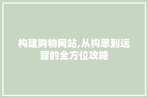 构建购物网站,从构思到运营的全方位攻略