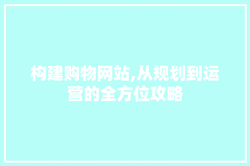 构建购物网站,从规划到运营的全方位攻略