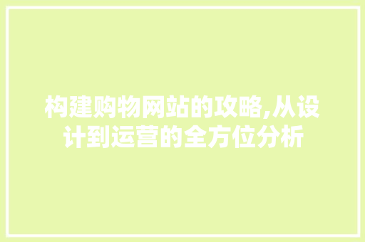 构建购物网站的攻略,从设计到运营的全方位分析