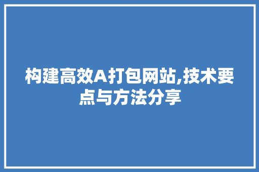 构建高效A打包网站,技术要点与方法分享